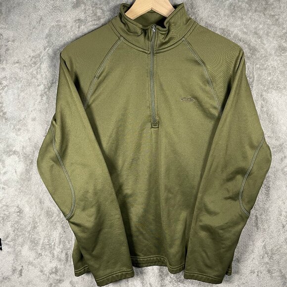 Champion Duofold Jacket Fleece Mens Medium Green Warm Control 1/4 Zip Logo - Picture 1 of 7